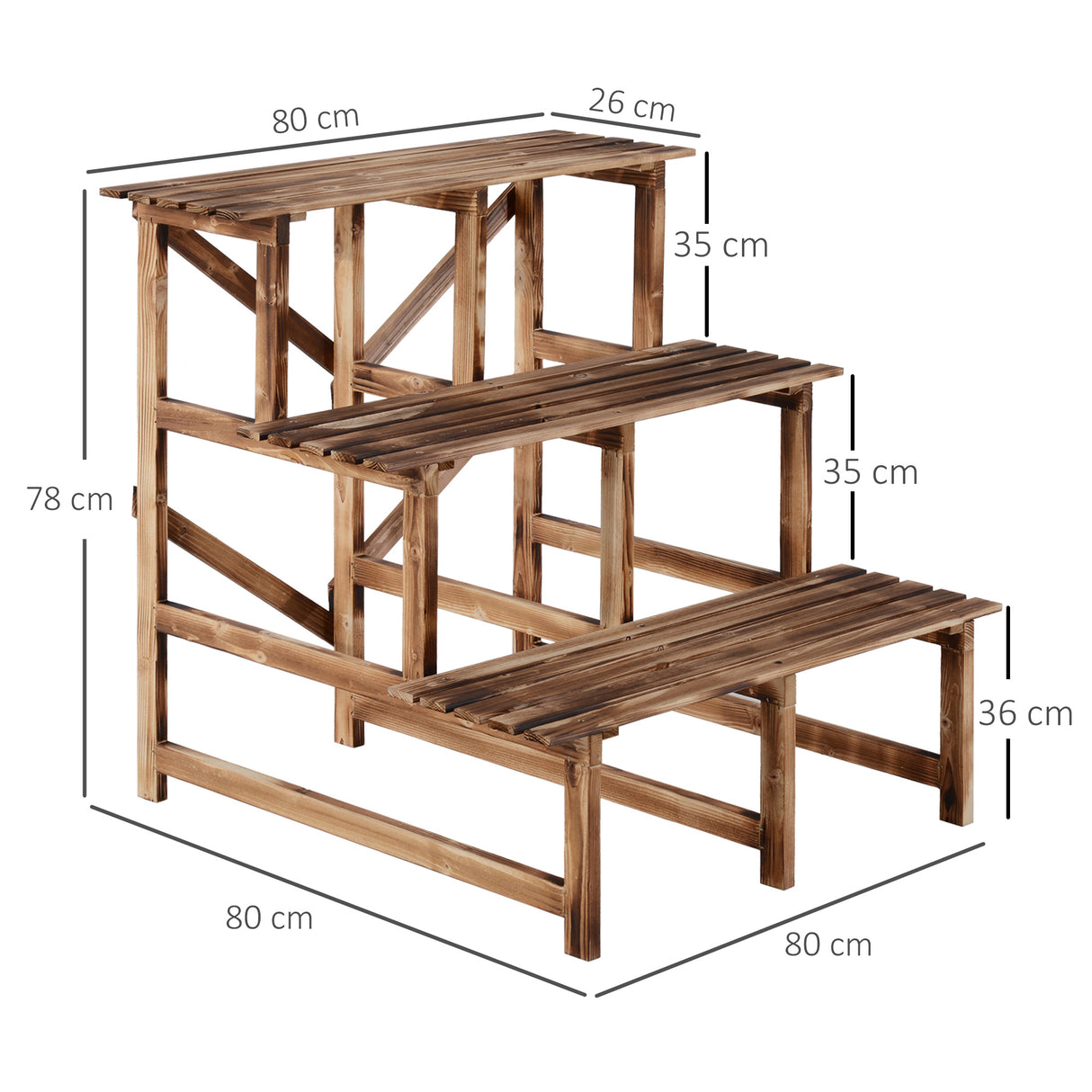 easycomfort easycomfort scaletta fioriera portavasi da giardino a 3 ripiani in legno di abete 80x80x80cm