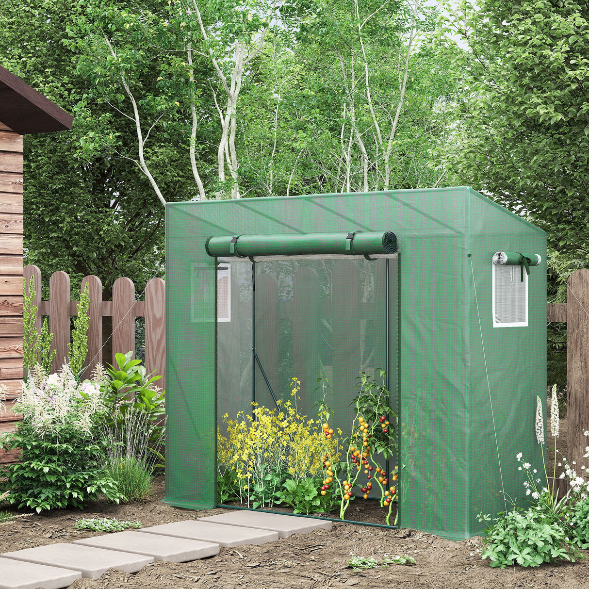 easycomfort serra da giardino in pe e acciaio con 4 picchetti 2 finestre e copertura rinforzata 200x77x148 169cm