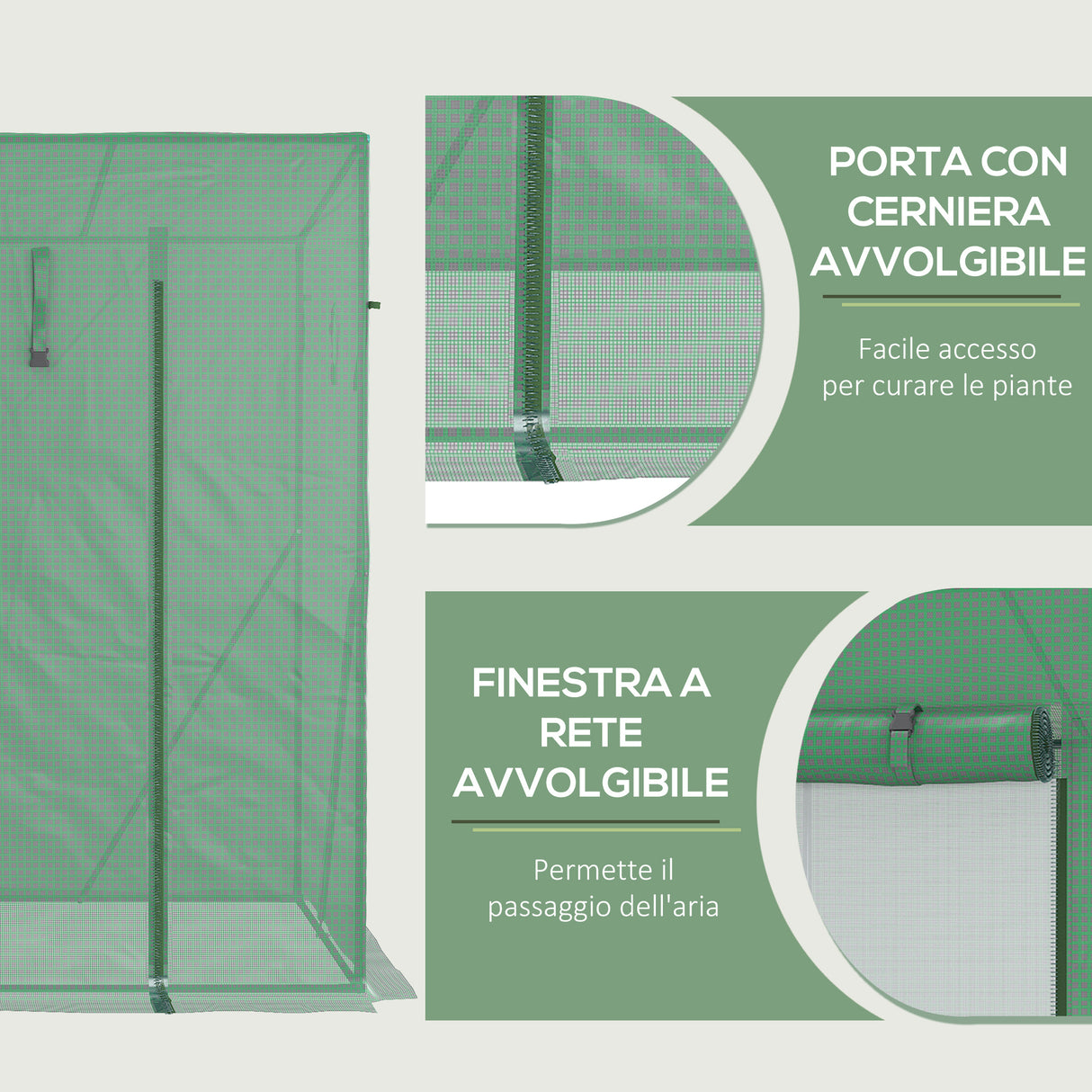 easycomfort serra da giardino in pe e acciaio con 4 picchetti 2 finestre e copertura rinforzata 200x77x148 169cm