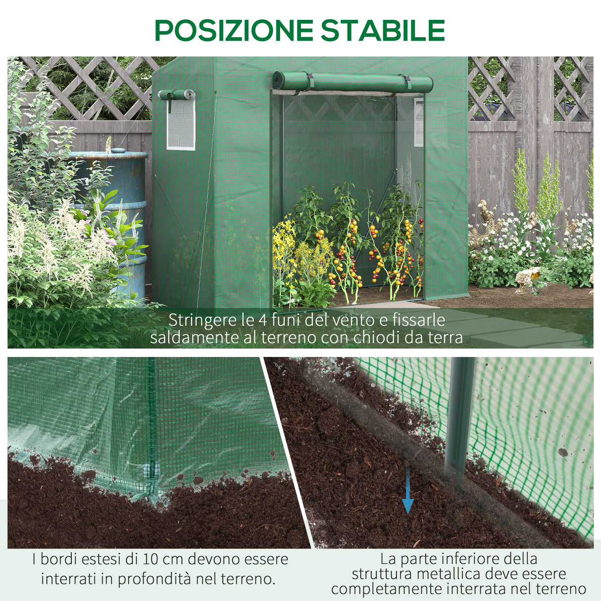 easycomfort serra da giardino in pe e acciaio con 4 picchetti 2 finestre e copertura rinforzata 200x77x148 169cm