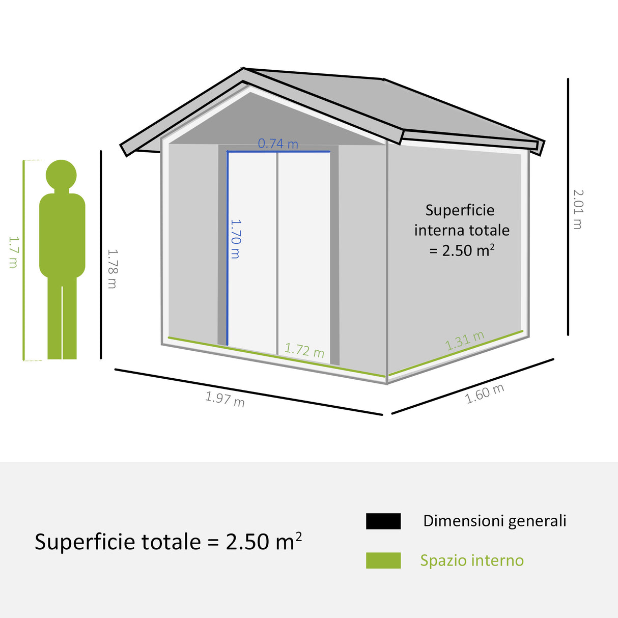 easycomfort casetta da giardino in acciaio e pp con prese d aria 197.5x160x178 201cm marrone