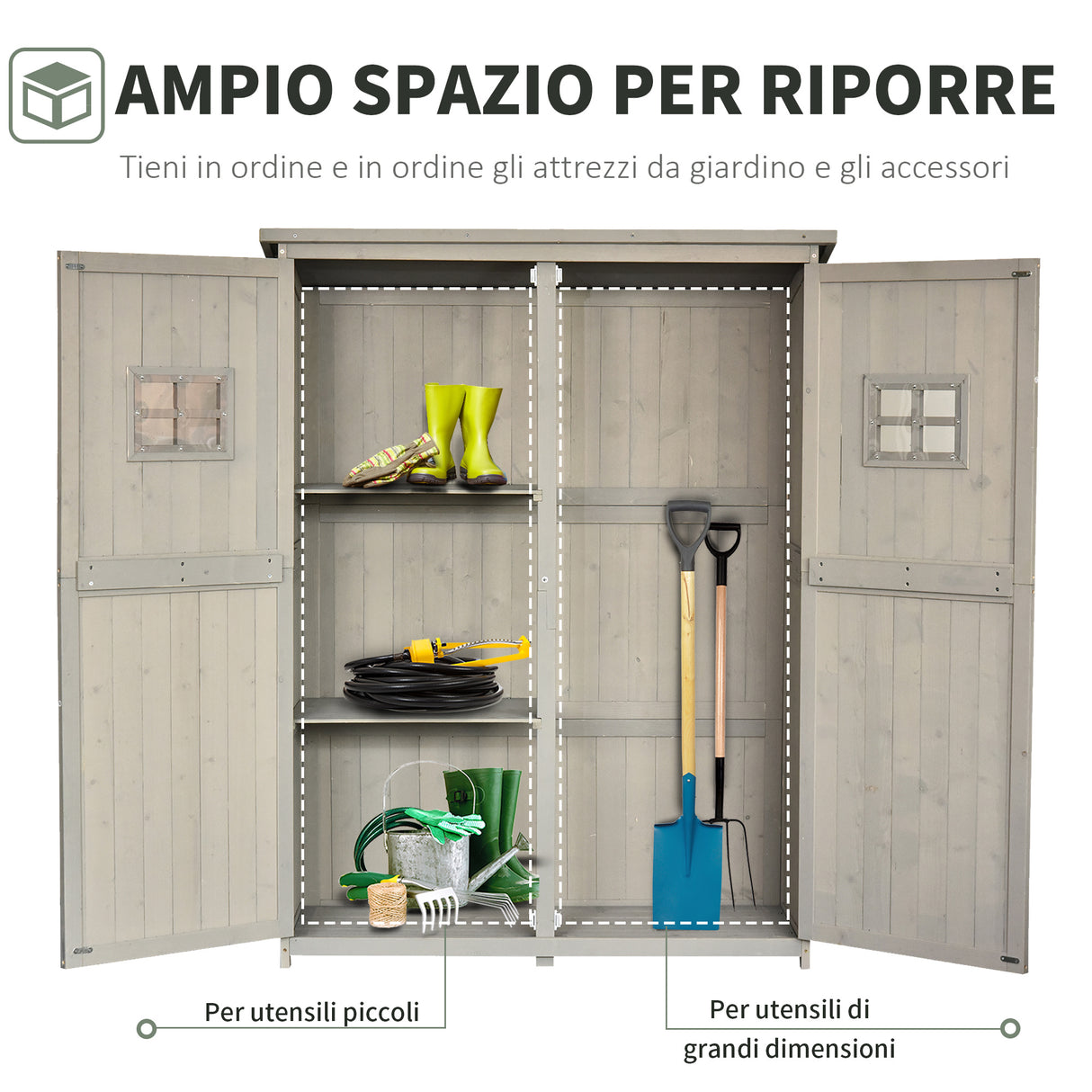 easycomfort casetta da giardino legno con porta doppia mensole e finestre 127.5x50x164cm