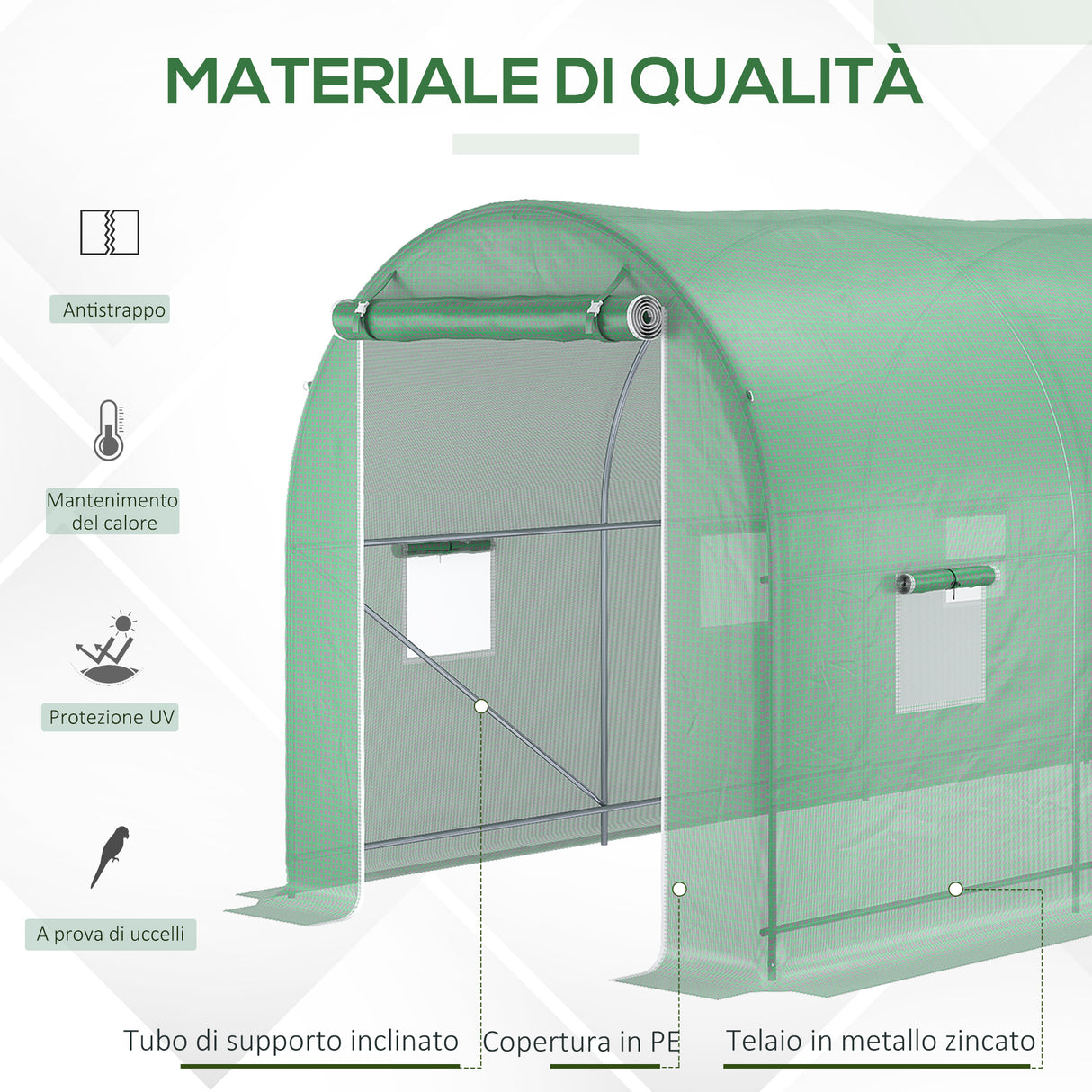 easycomfort easycomfort serra a tunnel da giardino struttura in acciaio con 8 finestre verde 500x200x210cm