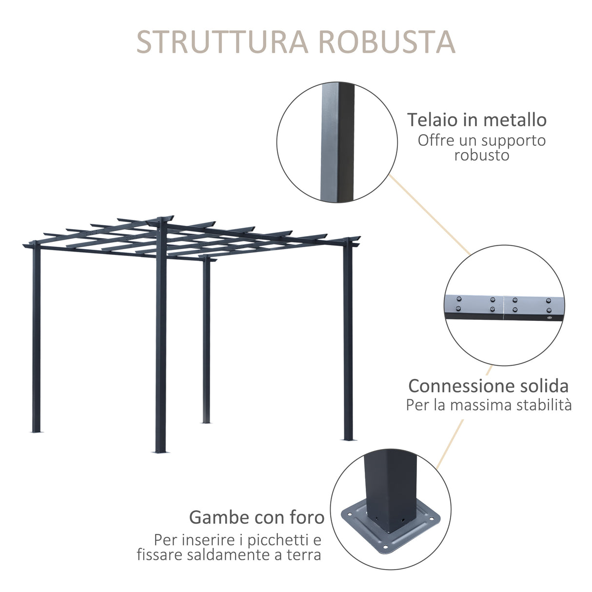 easycomfort pergolato da giardino struttura in metallo nero 300 x 300 x 230 cm