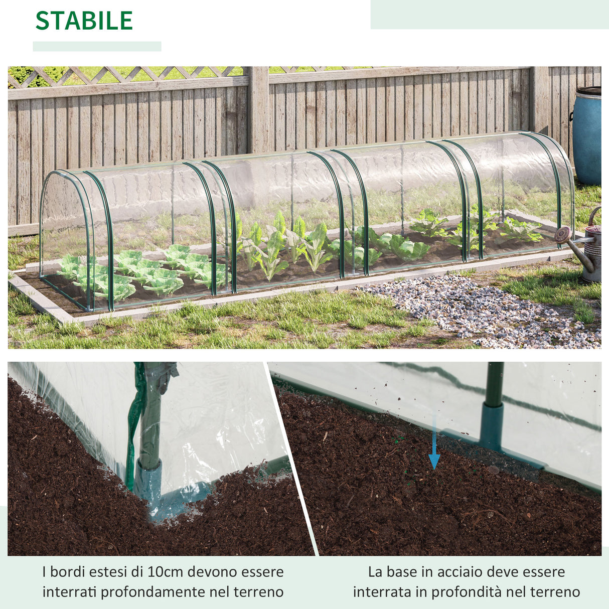 easycomfort serra a tunnel in acciaio e pvc impermeabile e anti uv con 4 porte a cerniera 395x100x80 cm