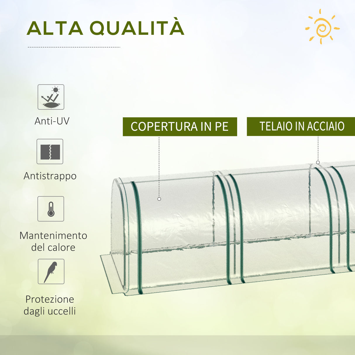 easycomfort serra a tunnel in pvc trasparente e acciaio con porte a cerniera 295x100x80 cm