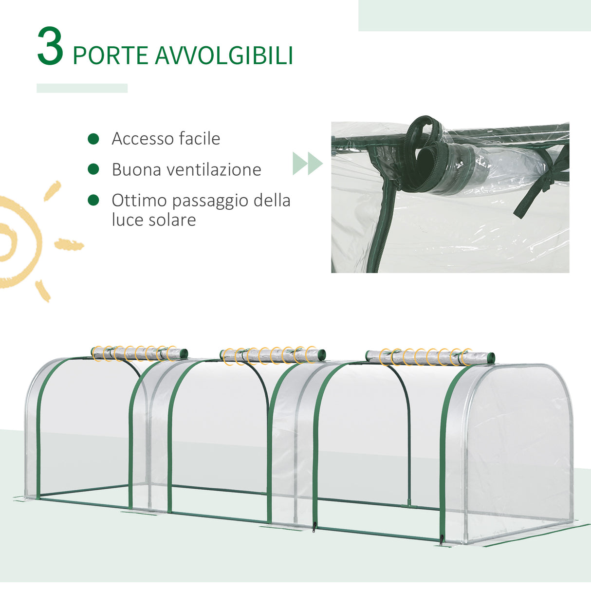 easycomfort serra a tunnel in pvc trasparente e acciaio con porte a cerniera 295x100x80 cm