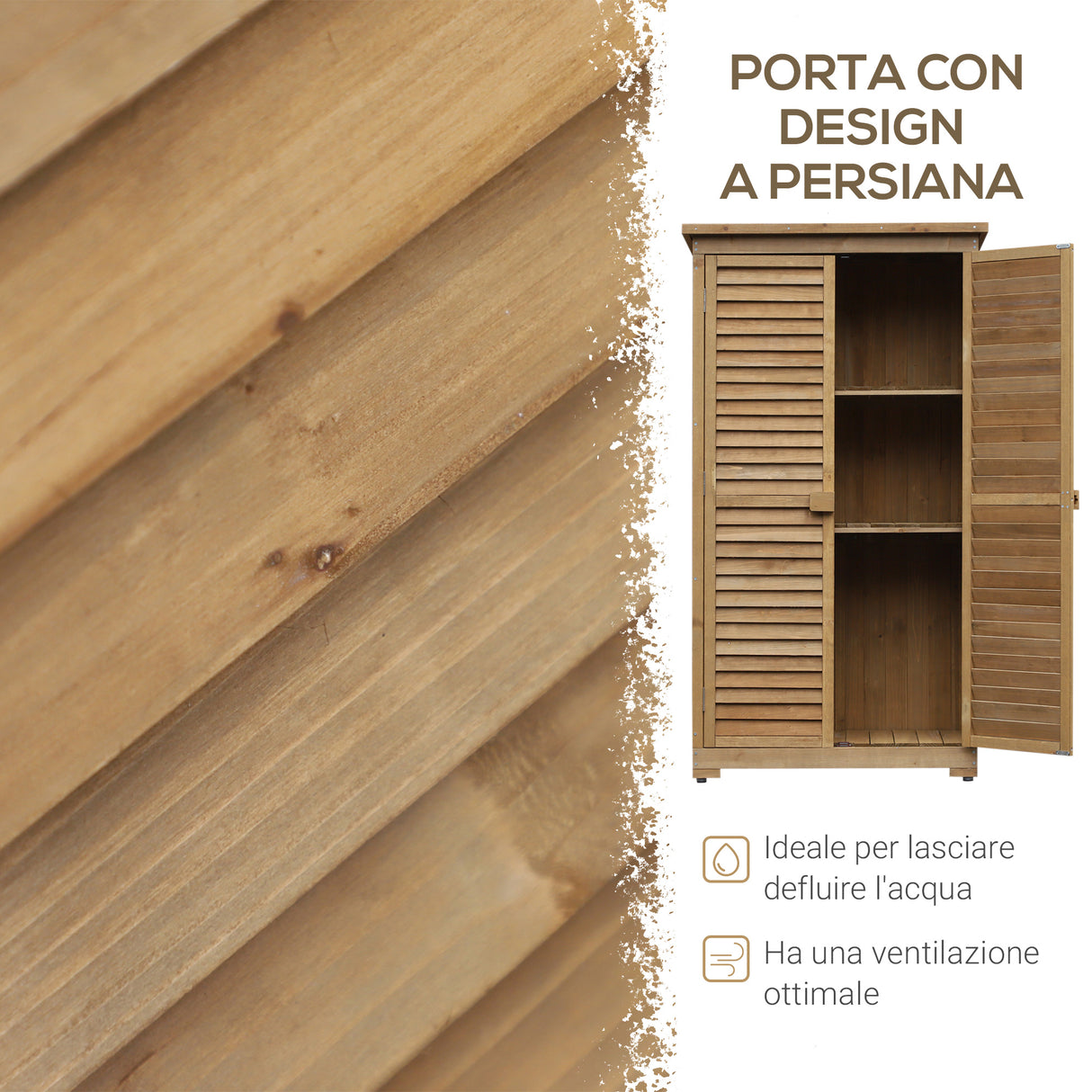 easycomfort armadio porta attrezzi da giardino impermeabile 3 ripiani in legno 87x46.5x160cm