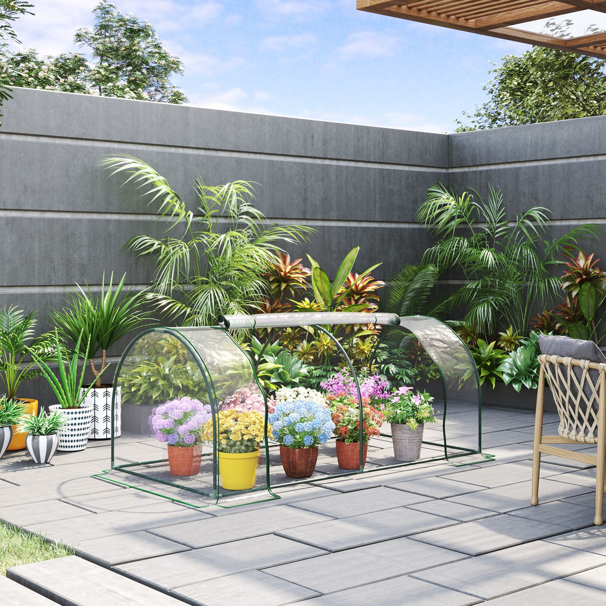 easycomfort serra da giardino a tunnel in acciaio e con copertura in pvc 200x100x80 cm trasparente e verde