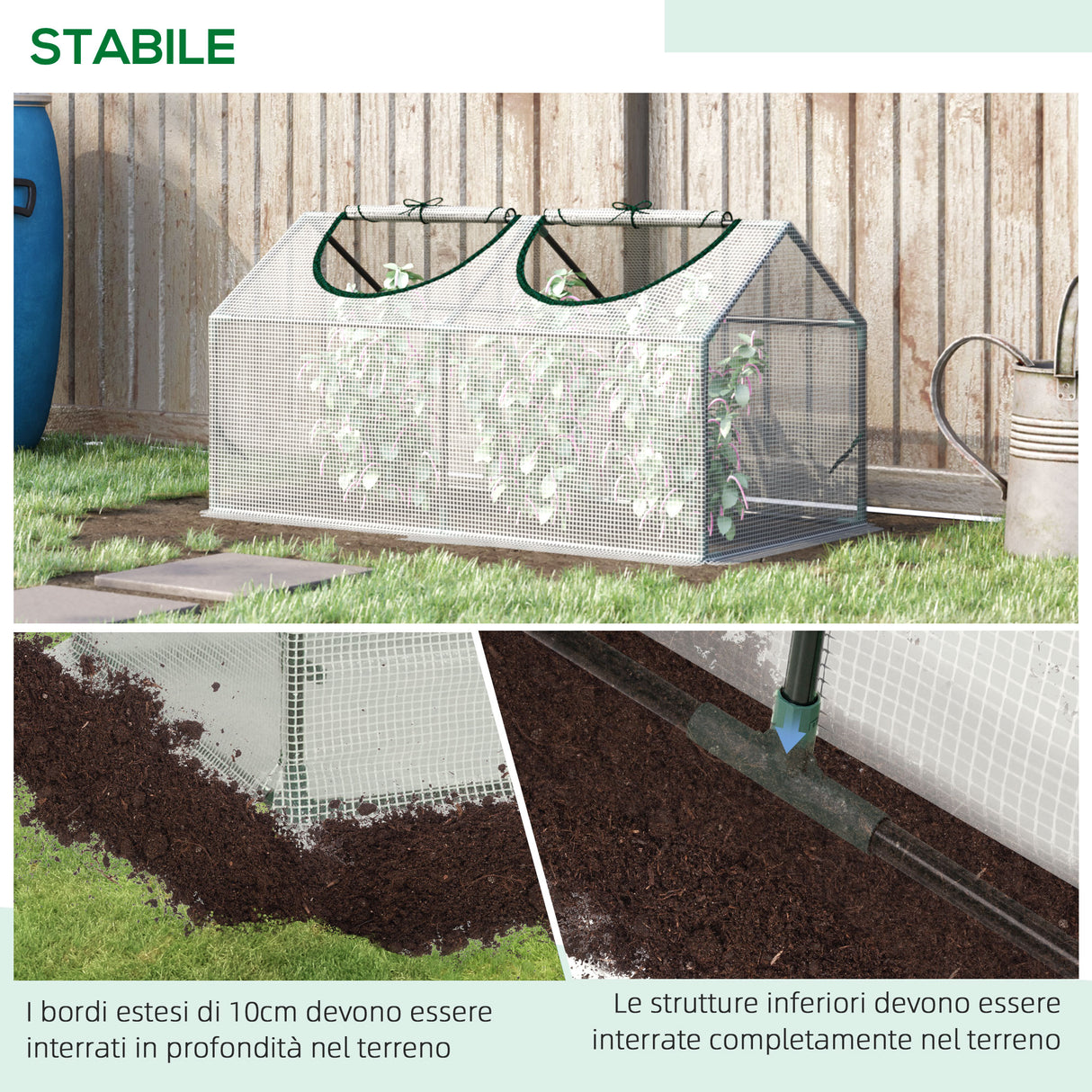 easycomfort mini serra da giardino con 2 finestre avvolgibili e copertura pe anti uv 119x60x60cm bianco