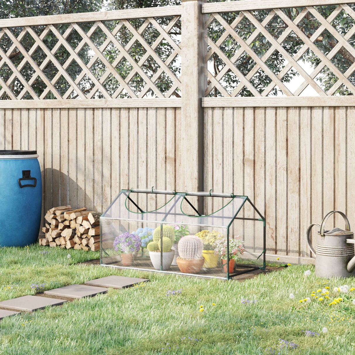 easycomfort mini serra da giardino con 2 finestre avvolgibili e copertura pvc anti uv 119x60x60cm trasparente