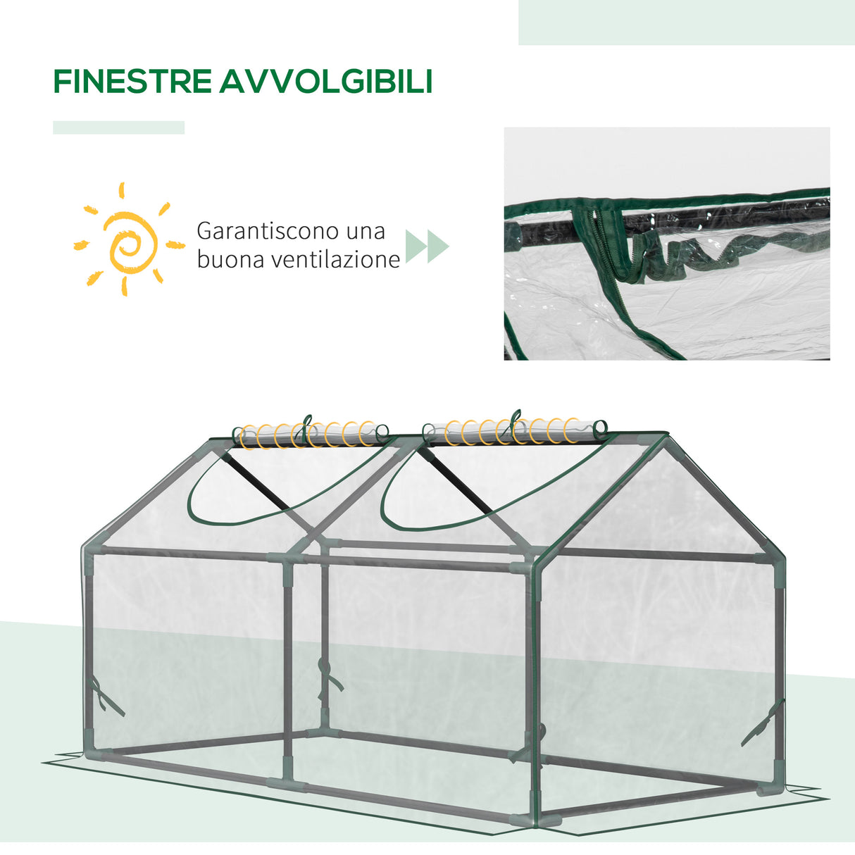 easycomfort mini serra da giardino con 2 finestre avvolgibili e copertura pvc anti uv 119x60x60cm trasparente