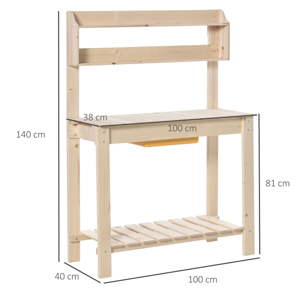 easycomfort banco da lavoro per giardinaggio in legno naturale con vaschetta integrata mensole e ganci 100x40x140cm