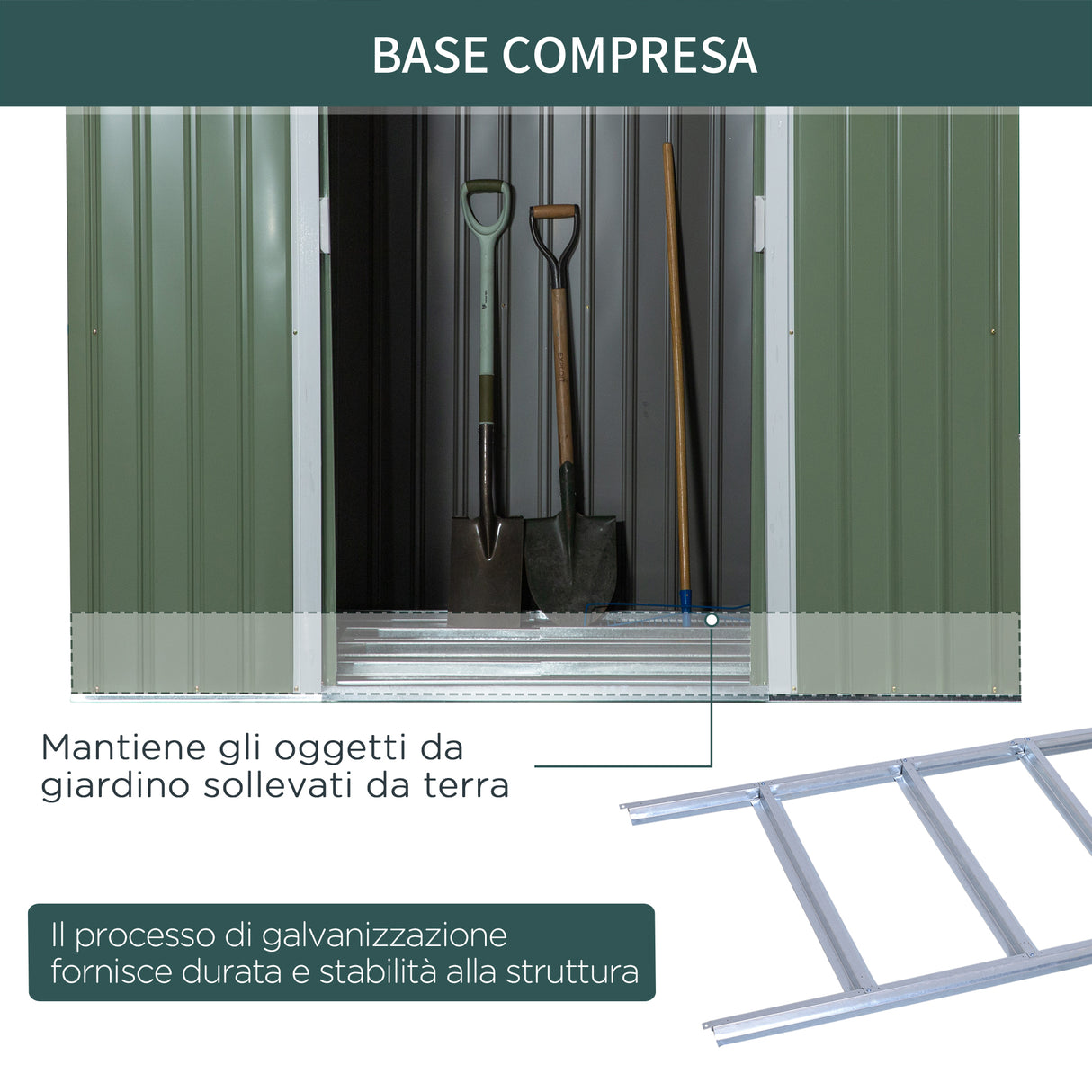 easycomfort casetta da giardino in acciaio con doppia porta scorrevole e prese d aria 213x130x173 cm verde