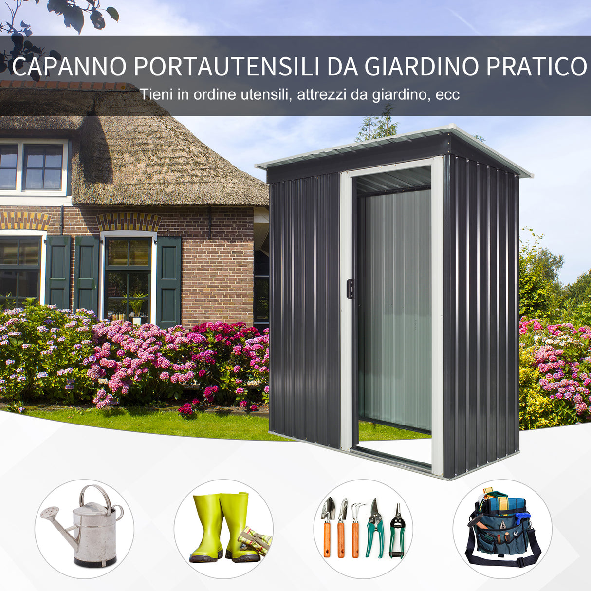 easycomfort easycomfort casetta porta attrezzi 1 porta scorrevole tetto inclinato acciaio nero