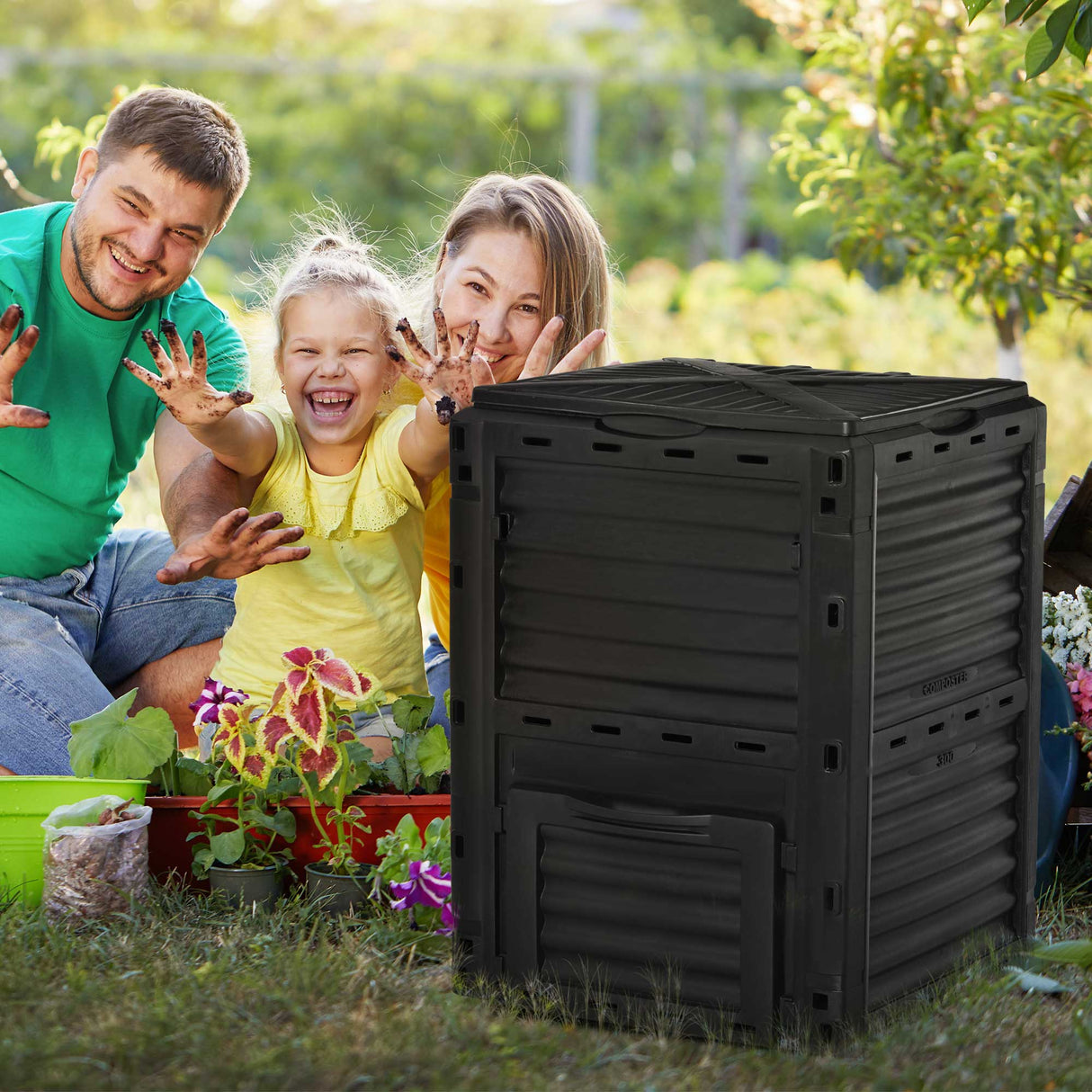 easycomfort easycomfort bidone per compostaggio 300l nero
