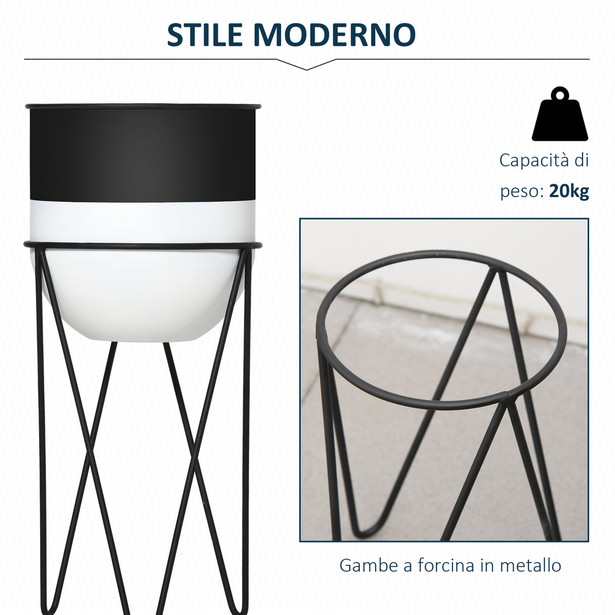 easycomfort fioriera set di 2 pezzi con supporto di metallo per arredamento interni ed esterni nera
