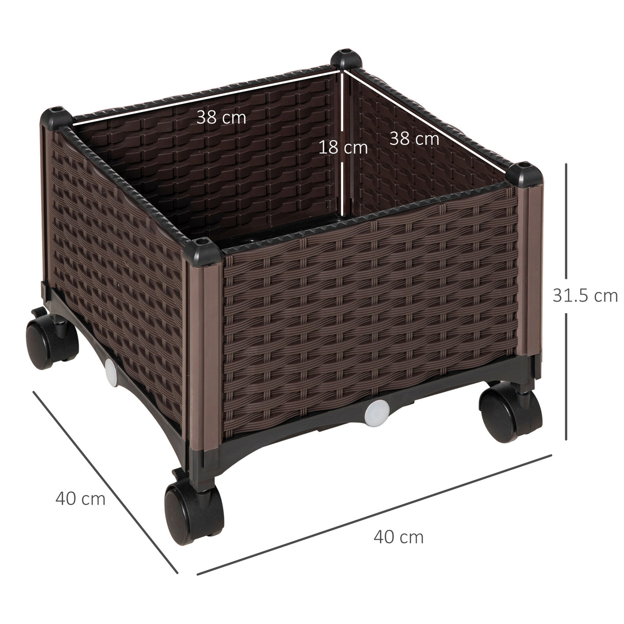 easycomfort fioriera da esterno in plastica con 4 ruote e disco auto irrigante 40x40x31.5cm