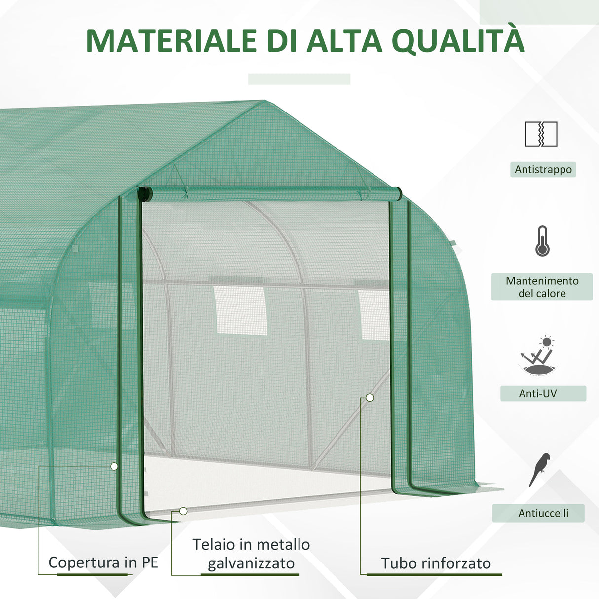 easycomfort easycomfort serra a tunnel con copertura pe e struttura in acciaio porta avvolgibile e 6 finestre 3 5x3x2m verde