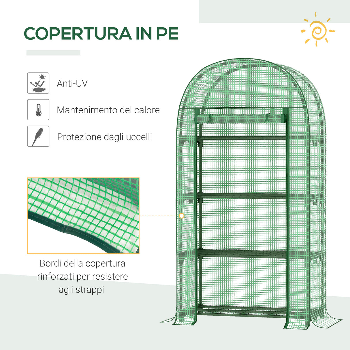 easycomfort serra da giardino con ripiani in metallo copertura in pe e porta avvolgibile 80x49x160cm verde