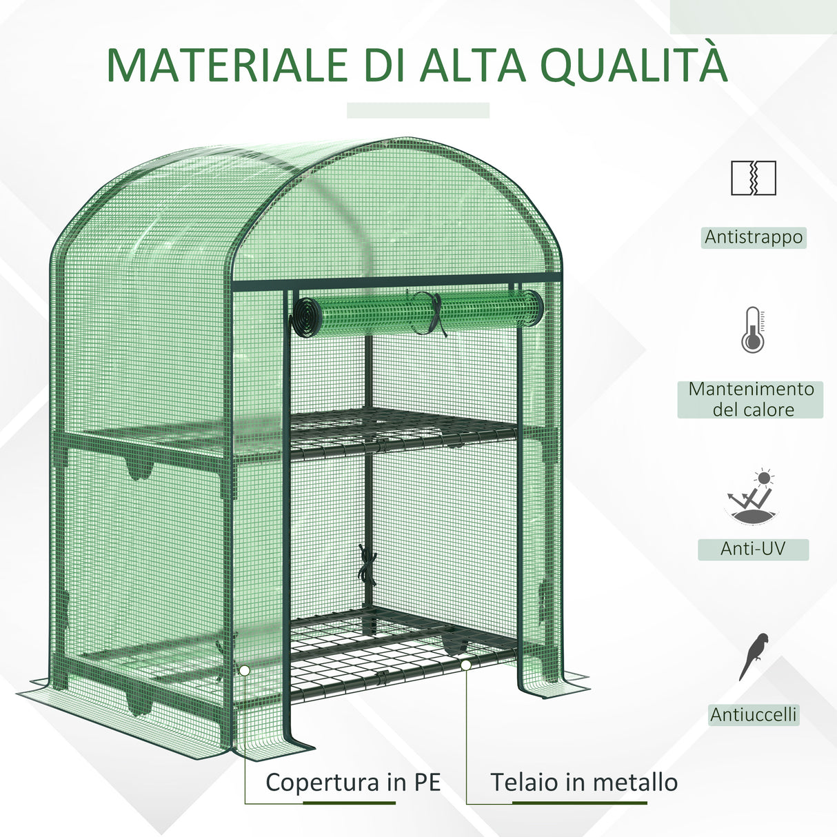 easycomfort mini serra da giardino con 2 ripiani in metallo e copertura in pe 69x49x92cm verde