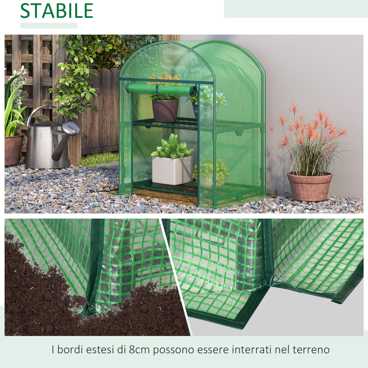 easycomfort mini serra da giardino con 2 ripiani in metallo e copertura in pe 69x49x92cm verde