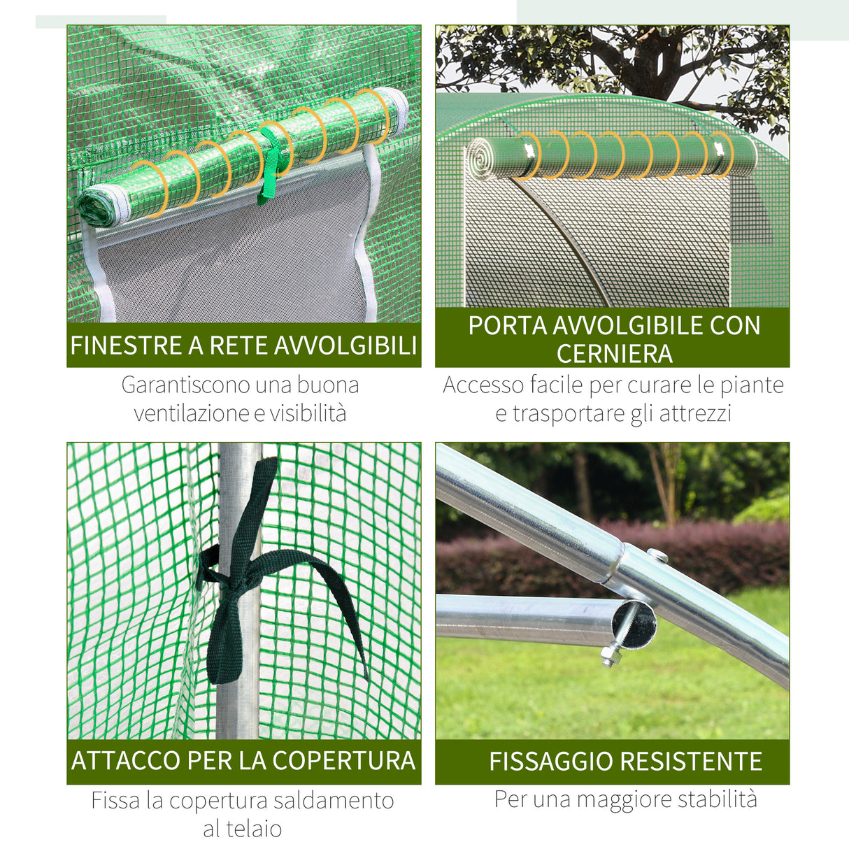 easycomfort serra a tunnel da esterno con copertura in pe porta con cerniera e 6 finestre verde