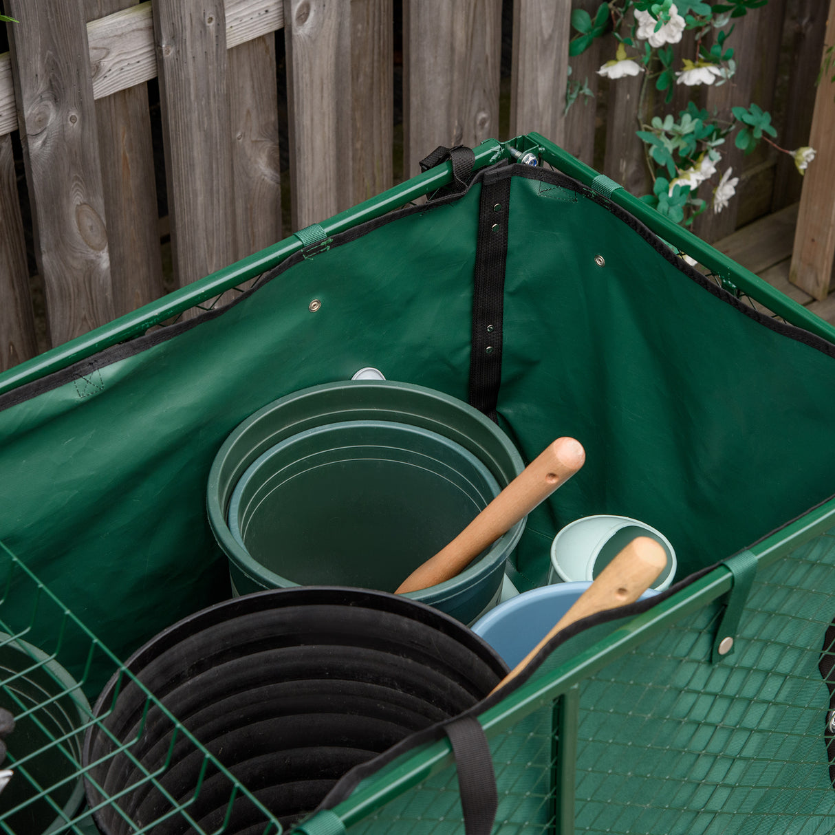 easycomfort carrello da giardino in acciaio con pareti laterali ribaltabili e 4 ruote capienza 342l verde