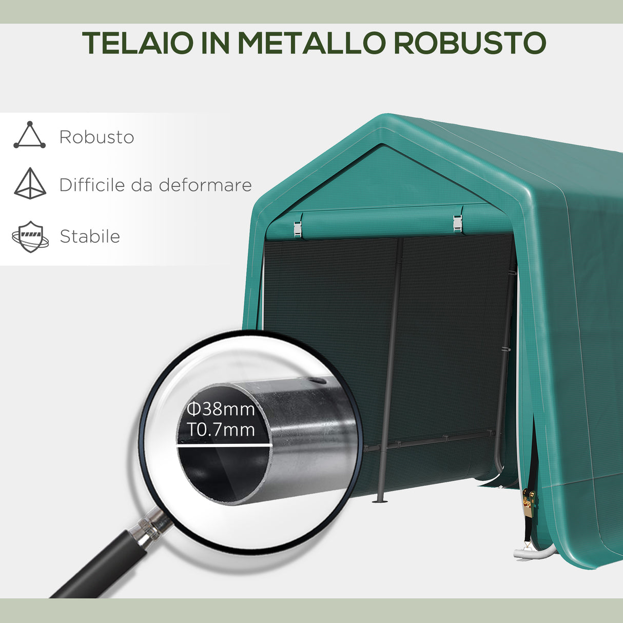 easycomfort tendone garage per auto moto e attrezzi in metallo e tessuto pe 240x200x202cm verde