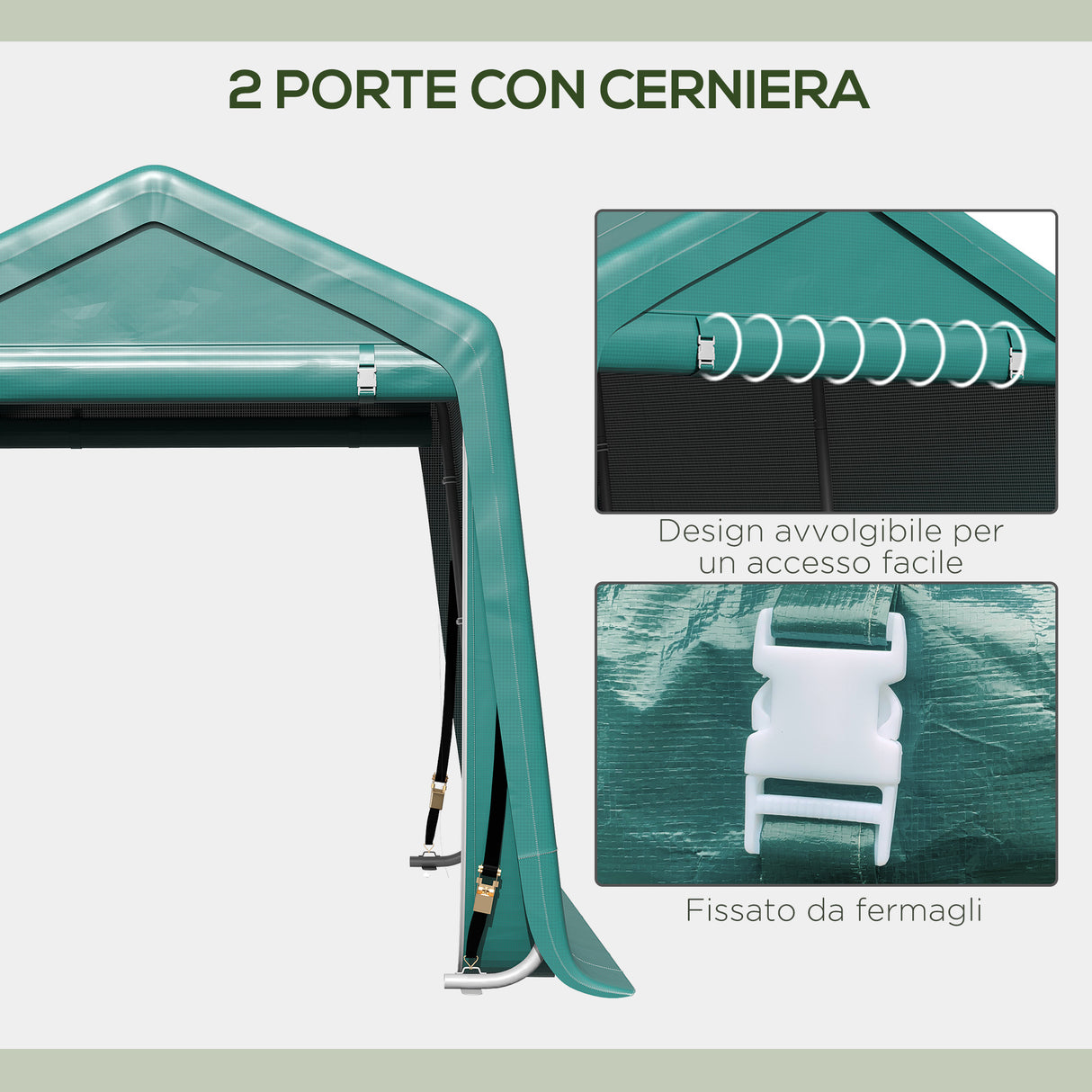 easycomfort tendone garage per auto moto e attrezzi in metallo e tessuto pe 240x200x202cm verde