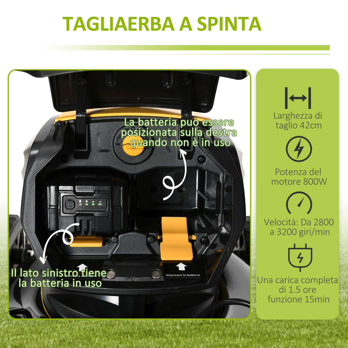 easycomfort easycomfort tagliaerba a batteria 40v motore 800w lama da 42cm con 6 altezze di taglio 25 75mm e sacco di raccolta 45l