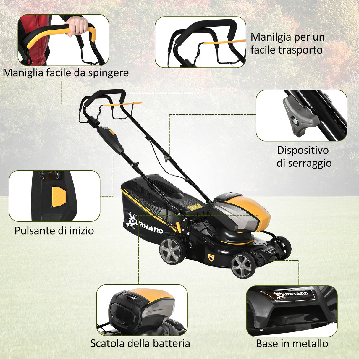 easycomfort easycomfort tagliaerba a batteria 40v motore 800w lama da 42cm con 6 altezze di taglio 25 75mm e sacco di raccolta 45l