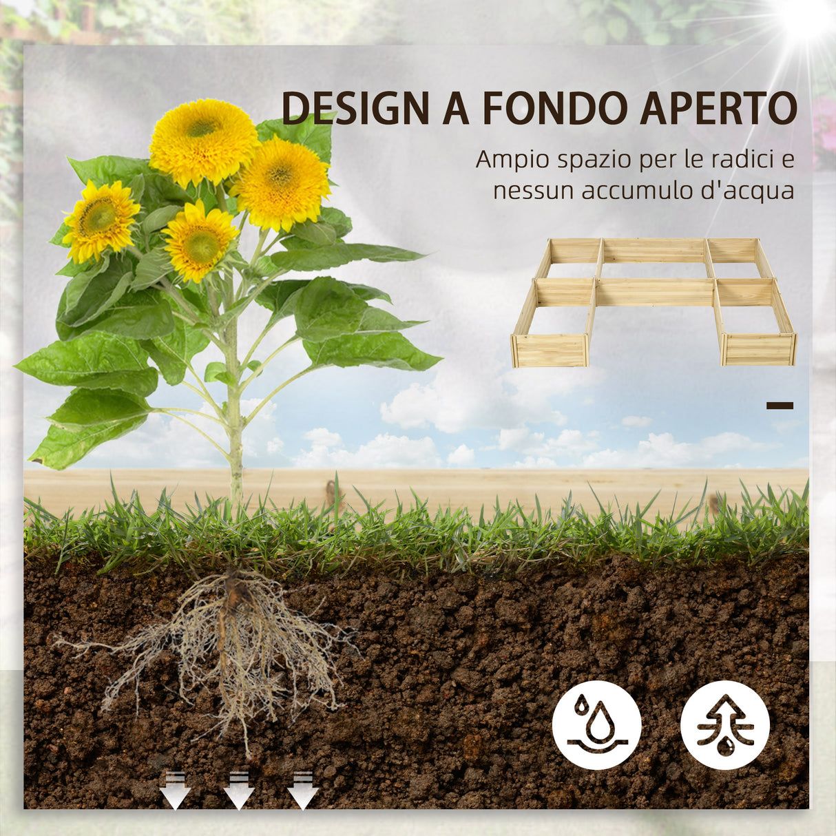 easycomfort fioriera da esterno 5 pezzi componibili a fondo aperto in legno di abete 230x230x28 cm