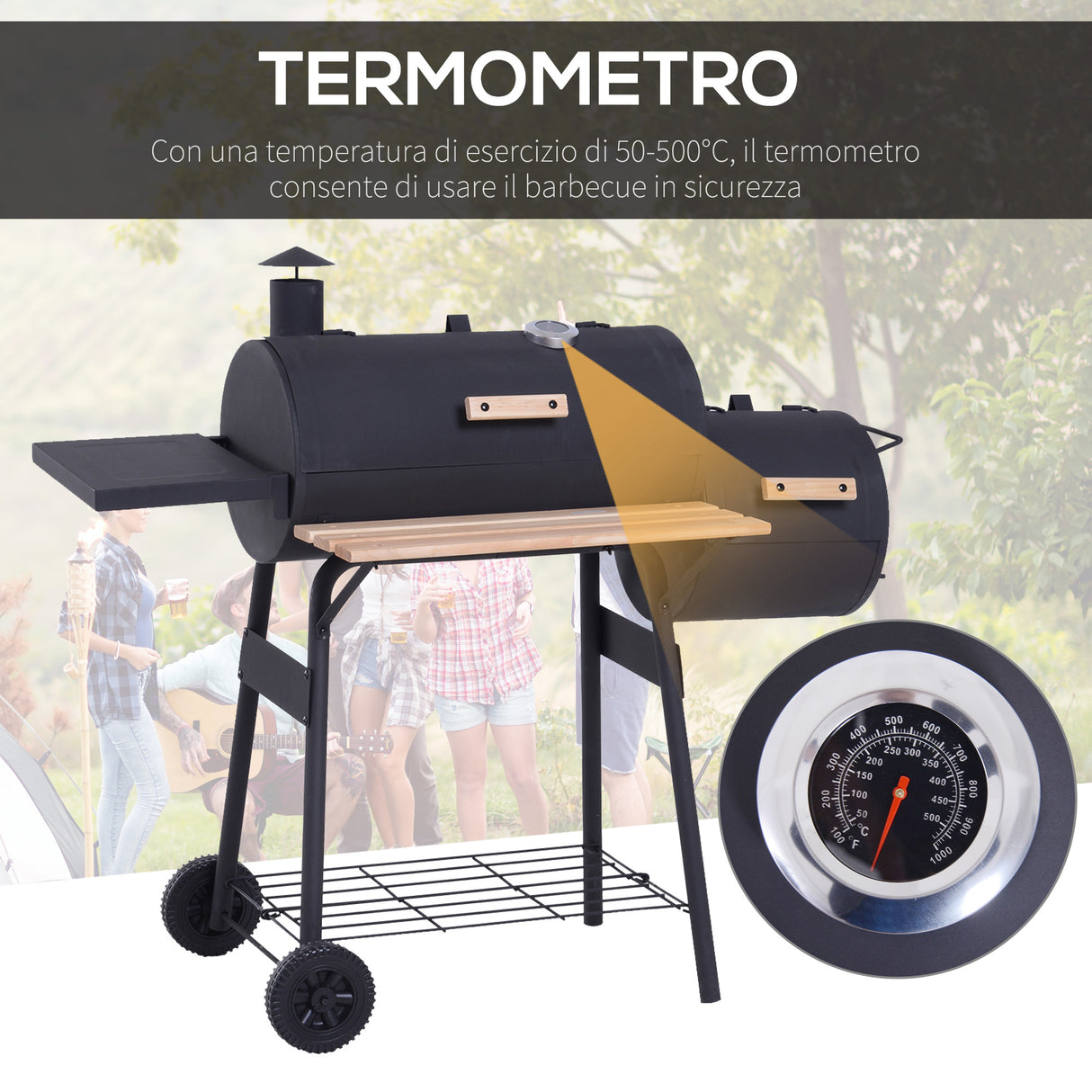 easycomfort easycomfort barbecue a carbone con coperchio e affumicatore bbq da giardino con ripiani e ruote 124x53x104 cm nero