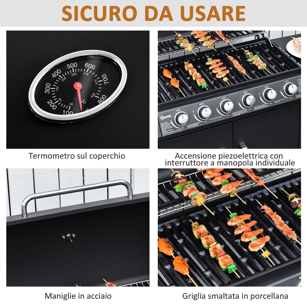 easycomfort easycomfort barbecue a gas con coperchio 7 bruciatori da 20kw fornello laterale e 2 ruote 135x50x100cm nero