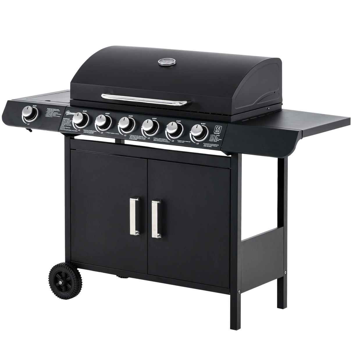 easycomfort easycomfort barbecue a gas con coperchio 7 bruciatori da 20kw fornello laterale e 2 ruote 135x50x100cm nero