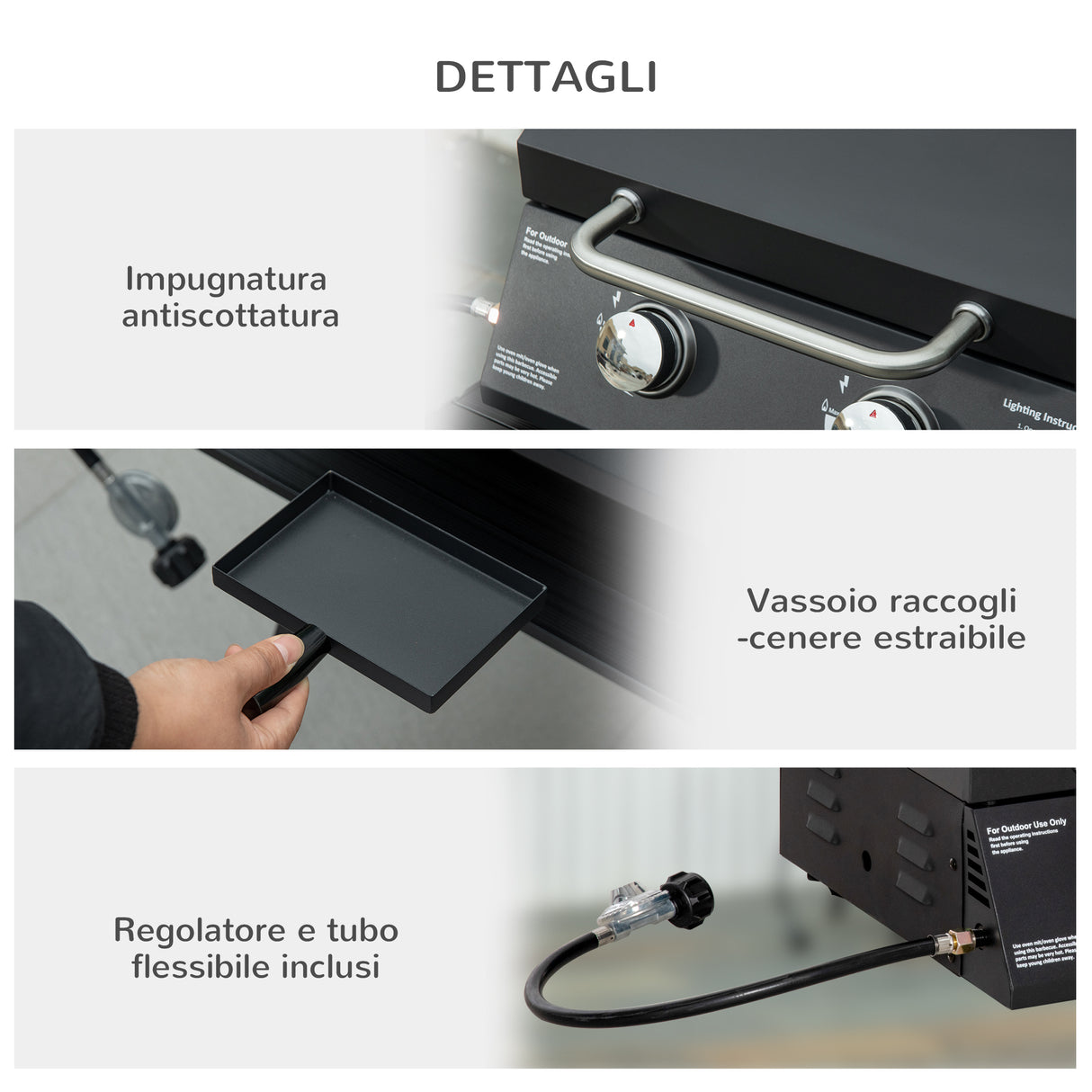 easycomfort barbecue a gas pieghevole con coperchio termometro e 2 bruciatori in acciaio 55x46.5x41cm nero