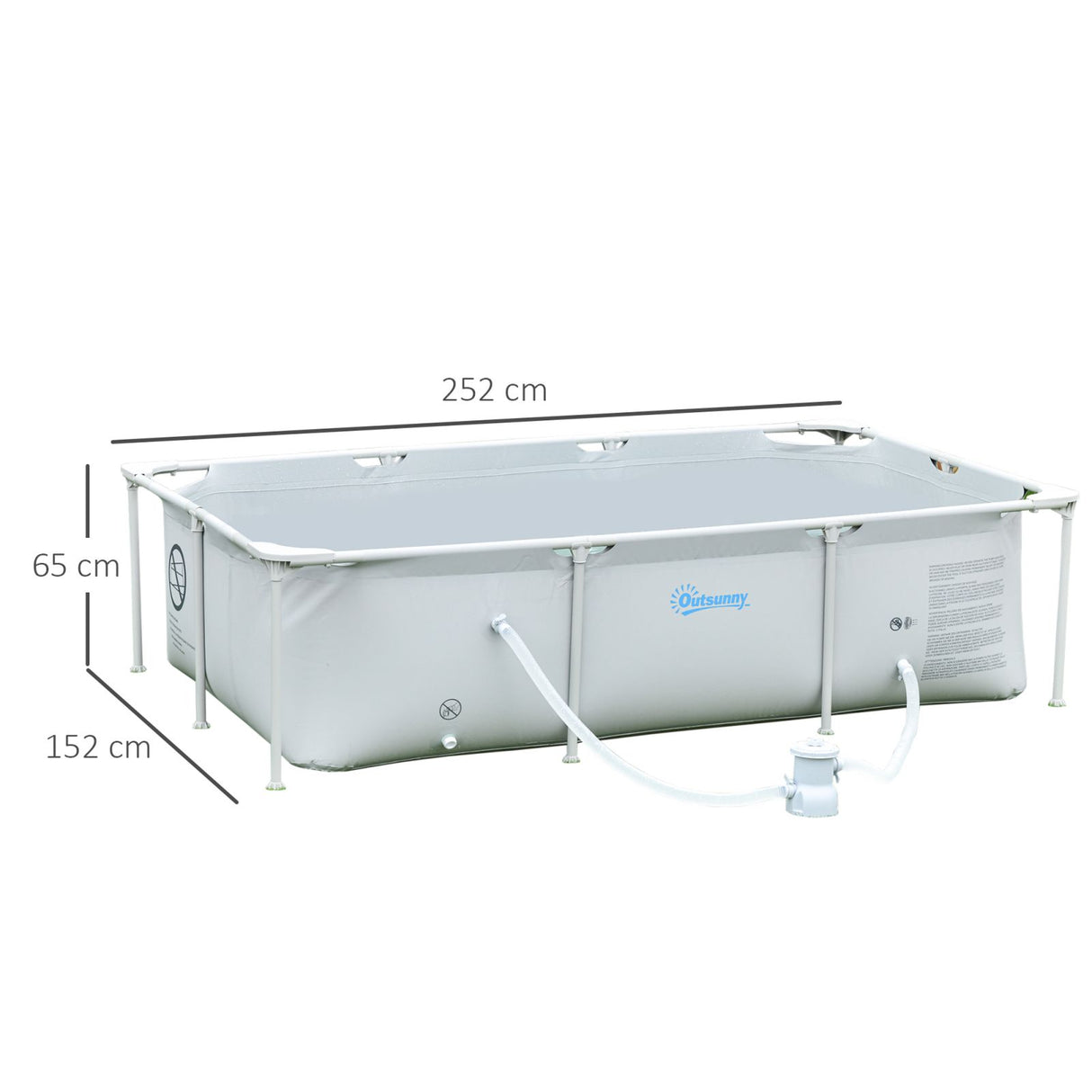 easycomfort piscina fuoriterra autoportante piscina rigida rettangolare con filtro e valvola in acciaio e pvc grigio 252x152x65cm