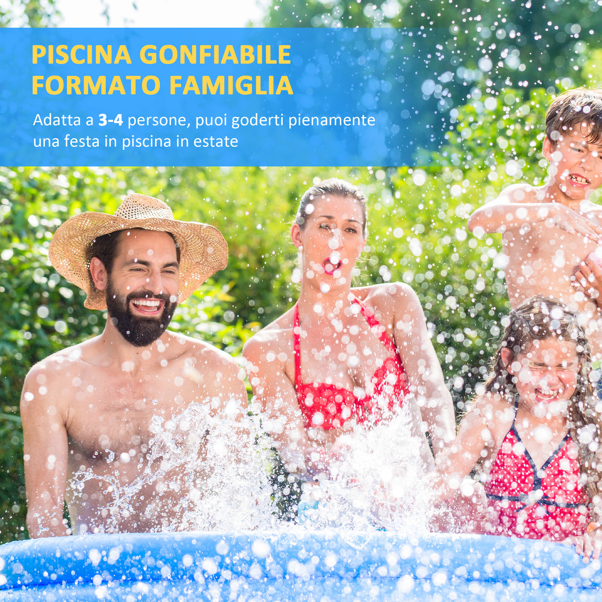 easycomfort piscina gonfiabile da giardino per 3 4 persone in pvc a 3 strati con valvola di scarico e pompa manuale inclusa 274x76cm blu