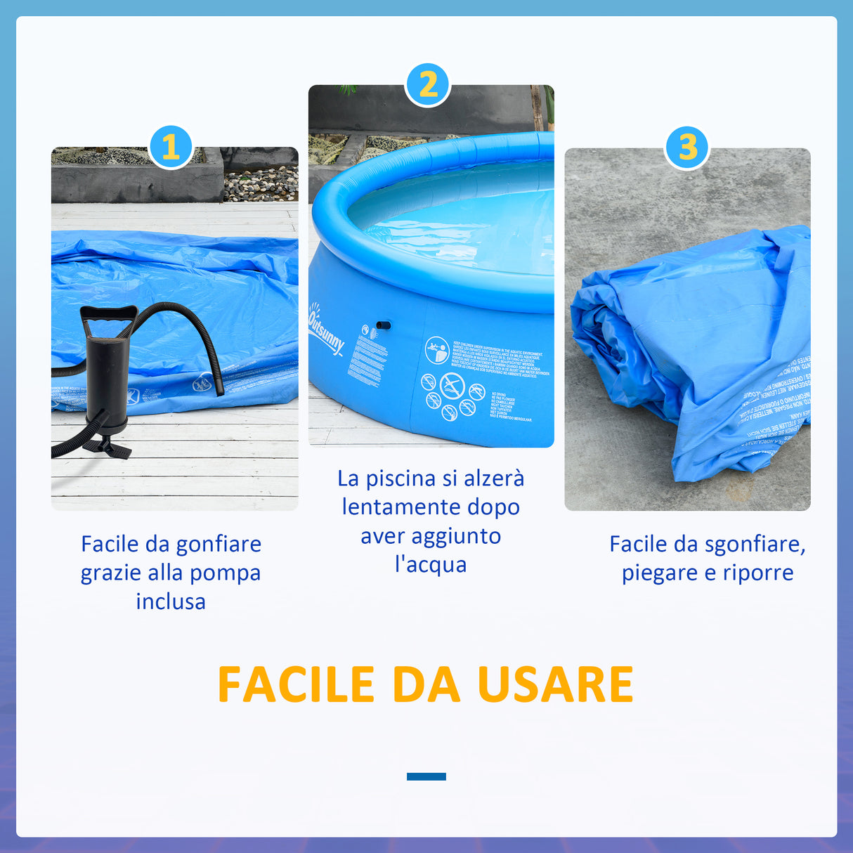 easycomfort piscina gonfiabile da giardino per 3 4 persone in pvc a 3 strati con valvola di scarico e pompa manuale inclusa 274x76cm blu