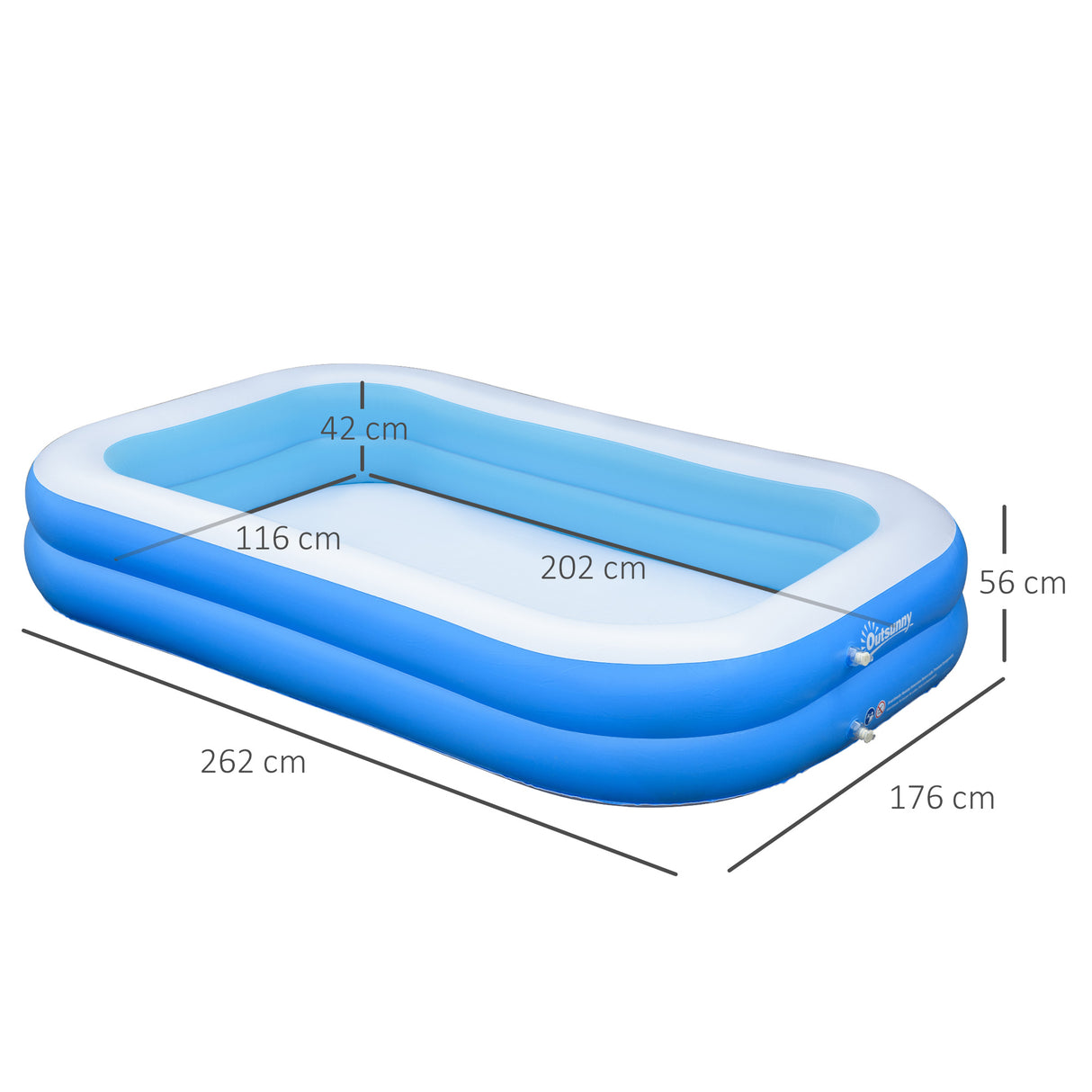 easycomfort piscina gonfiabile rettangolare da esterni per 1 2 adulti in pvc resistente 2 camere d aria e valvola di scarico 262x176x56cm blu