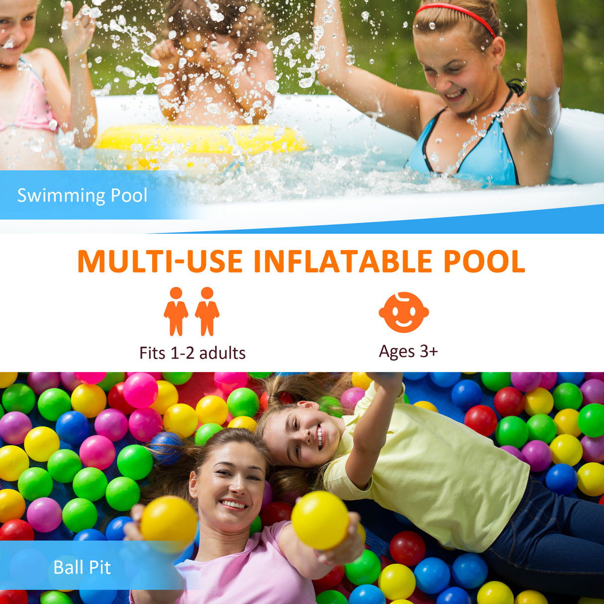 easycomfort piscina gonfiabile rettangolare da esterni per 1 2 adulti in pvc resistente 2 camere d aria e valvola di scarico 262x176x56cm blu