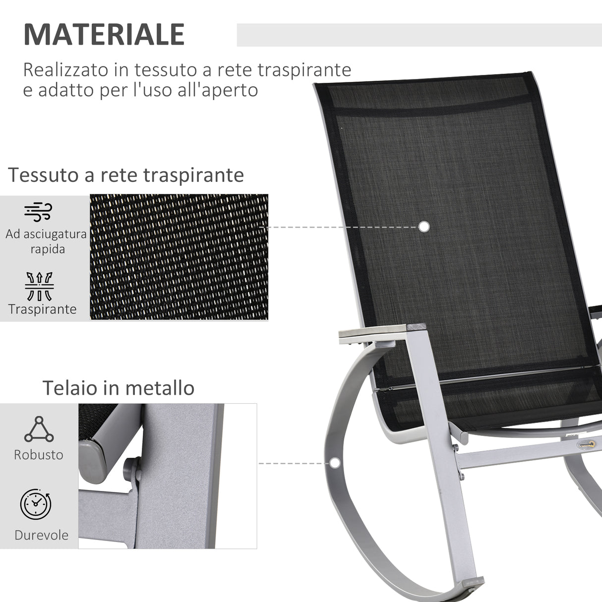 easycomfort sedia a dondolo da giardino impermeabile e antiruggine nera