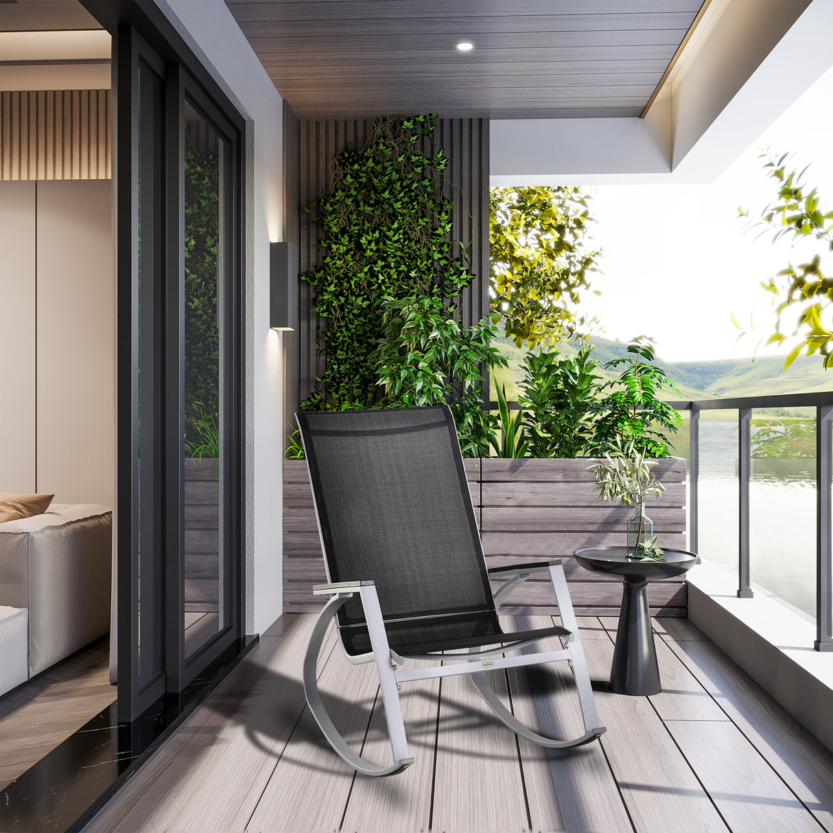 easycomfort sedia a dondolo da giardino impermeabile e antiruggine nera