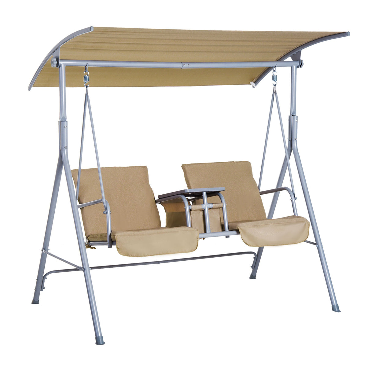 easycomfort dondolo da giardino 2 posti separati con tavolino e tetto regolabile in metallo 175x112x165cm beige