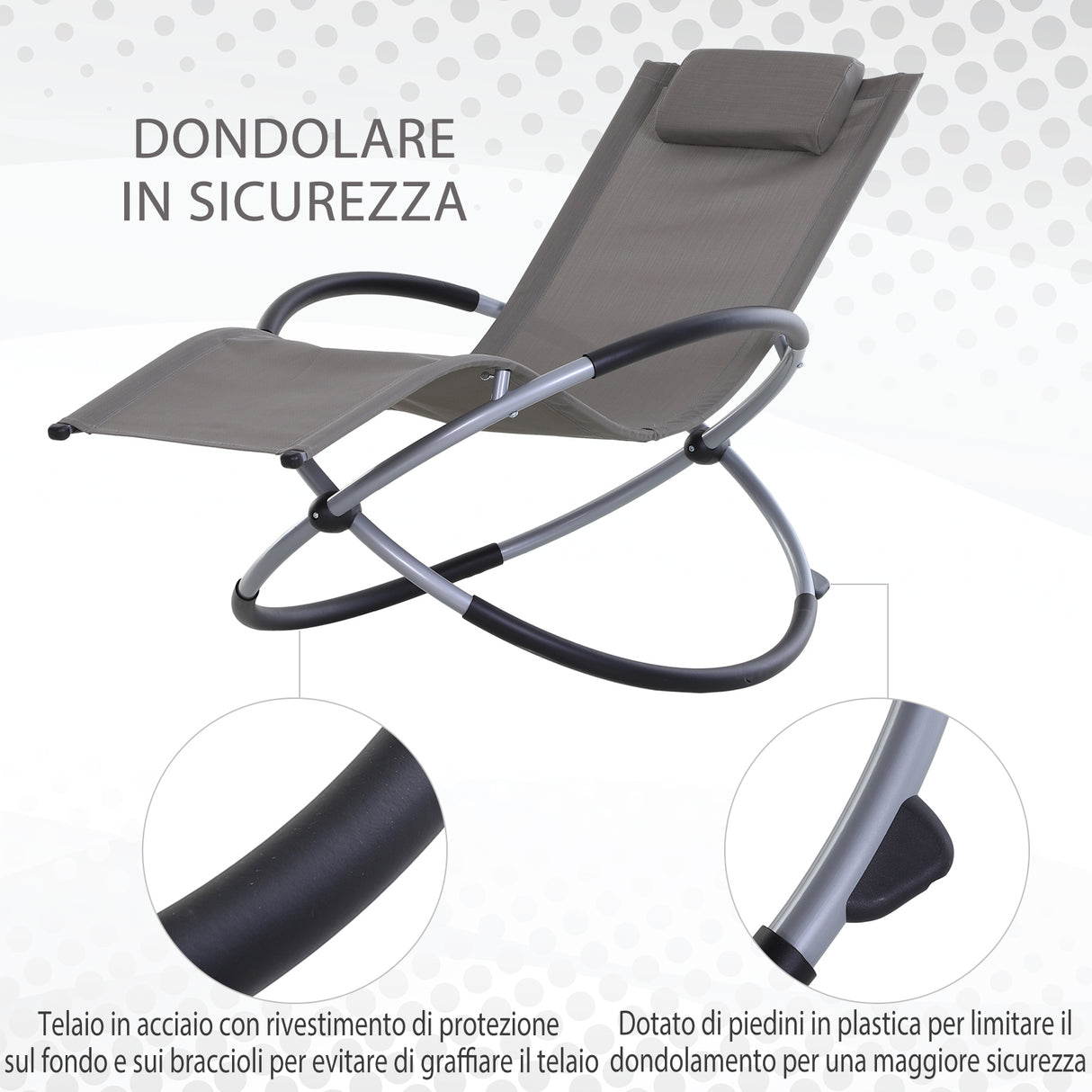 easycomfort easycomfort sedia a dondolo in texilene zero gravity grigio 154x80x84cm