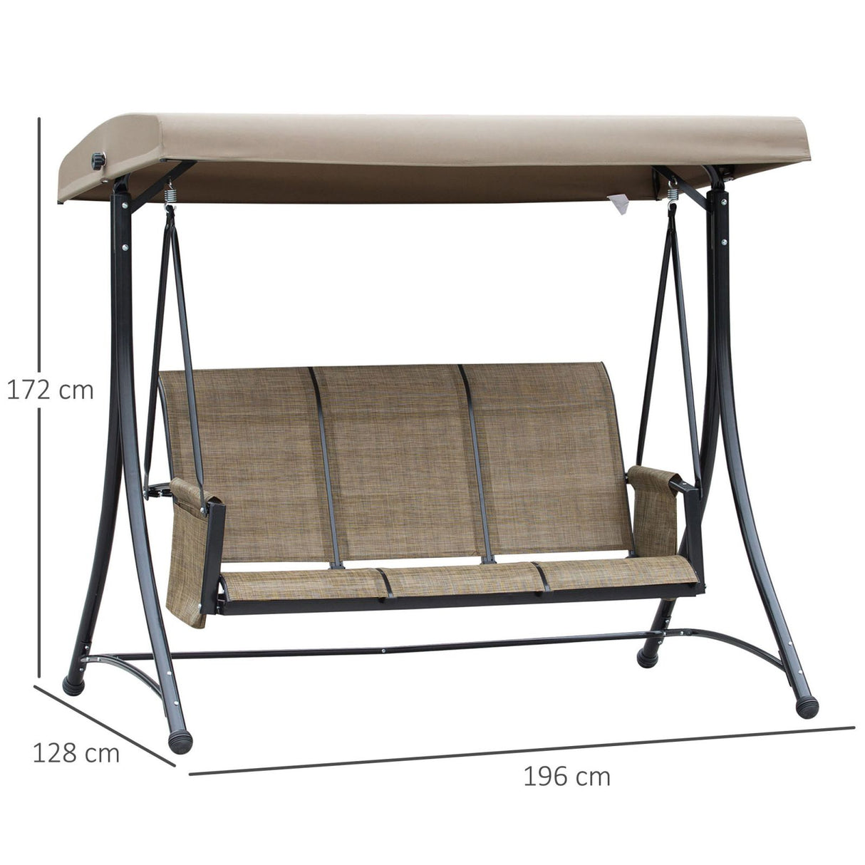 easycomfort easycomfort dondolo da giardino 3 posti tettuccio e tasche portaoggetti marrone