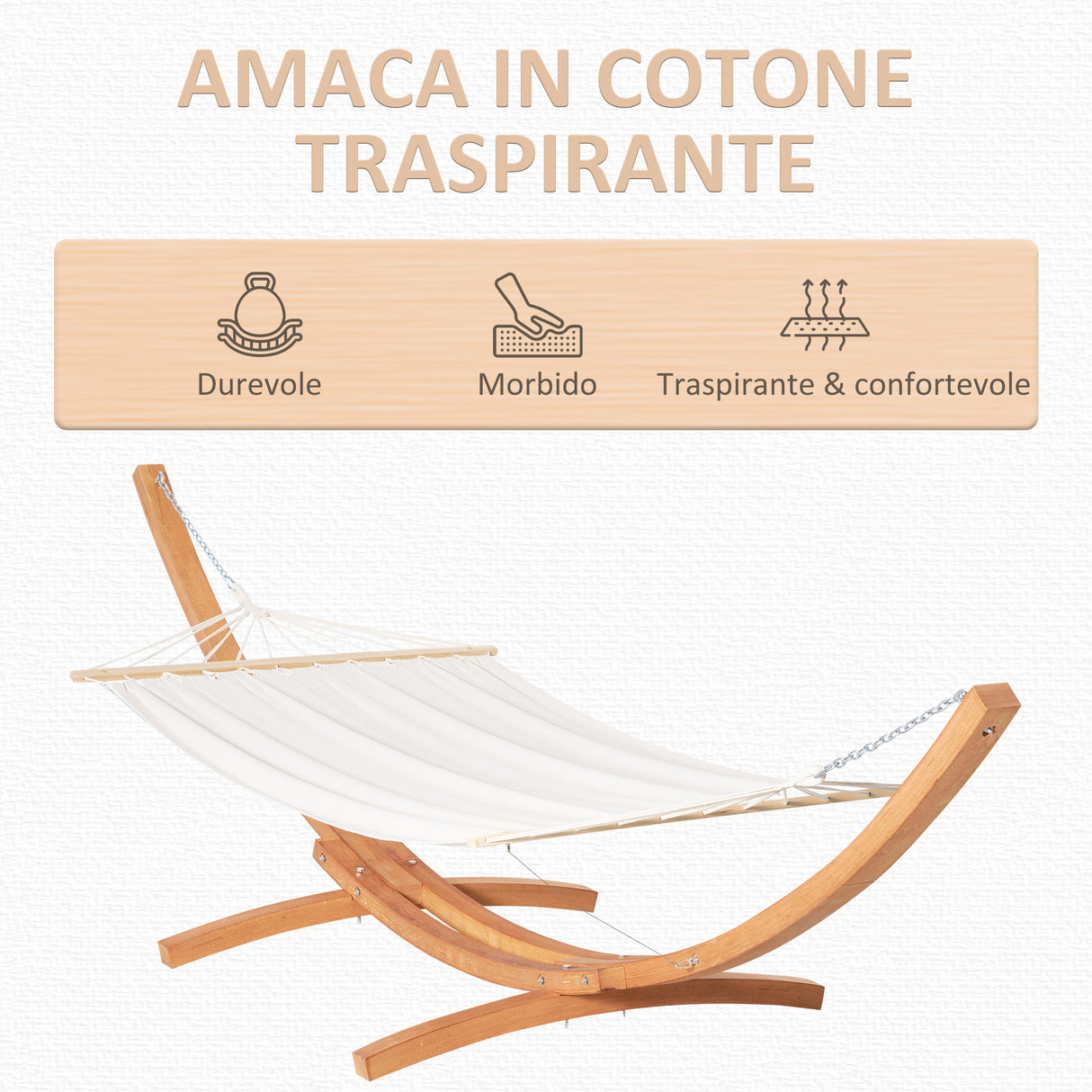 easycomfort amaca con supporto in legno di pino e cotone per giardino 392x120x102cm bianca peso 150kg
