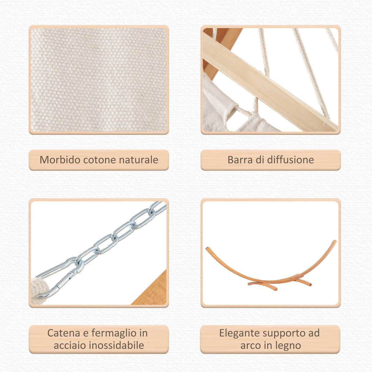 easycomfort amaca con supporto in legno di pino e cotone per giardino 392x120x102cm bianca peso 150kg