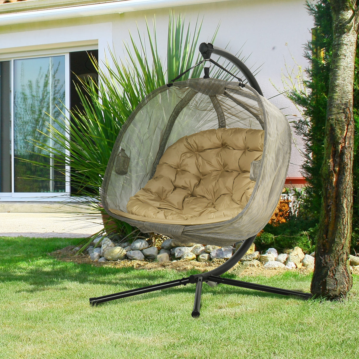 easycomfort easycomfort poltrona sospesa 2 posti per giardino e casa con struttura in acciaio e cuscino 132x126x172cm